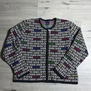 Vintage Y2K Eagle's Eye Binary 2000 Zip Cardigan Sweater Large Tech Knit